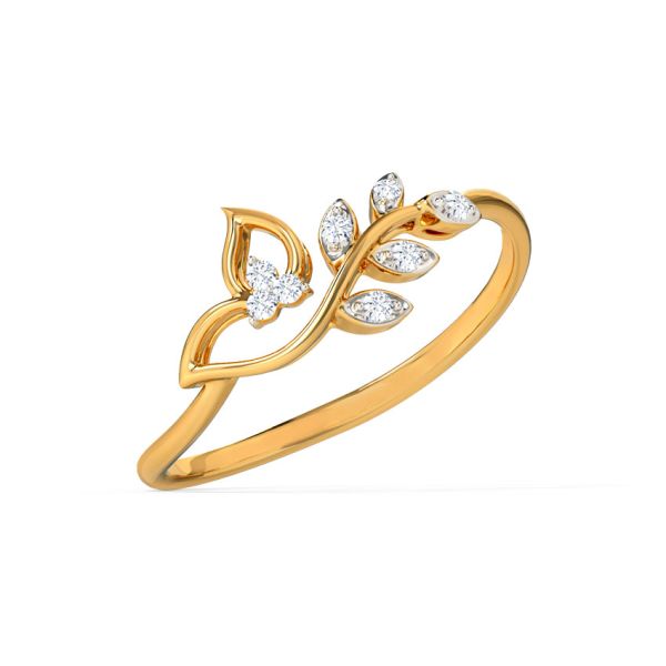 Classic Leaves 18 KT Yellow Diamond Ring  