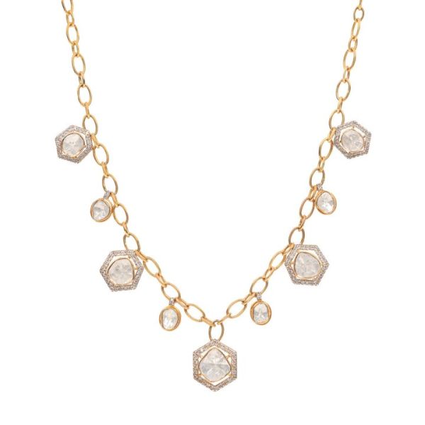 Harmony 18KT Yellow Gold Polki Hex Necklace