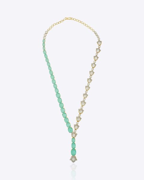 Divine Duet 14 KT Yellow Gold Polki Necklace
