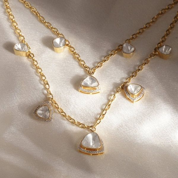 Stratified 14KT Yellow Gold Polki Necklace