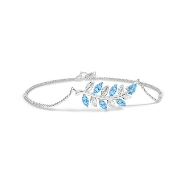 Pear and Marquise Aquamarine Olive Branch 14 KT White Gold Bracelet