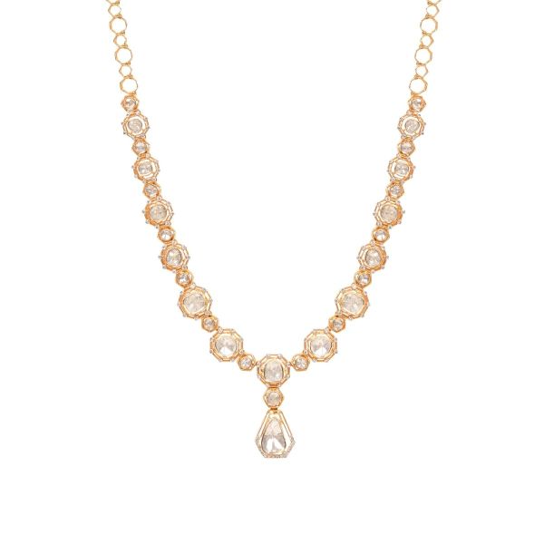 The Love Affair 14 KT Yellow Gold Diamond Polki Necklace