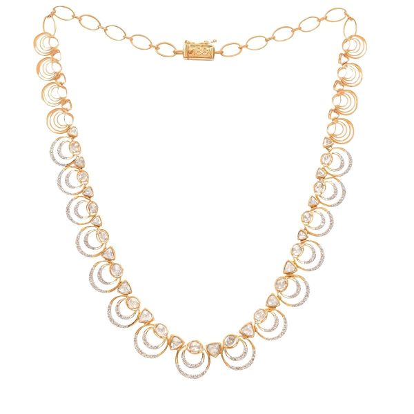 Rococo 14 KT Yellow Gold Diamond Polki Necklace