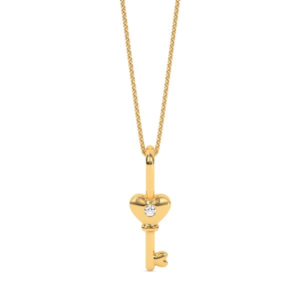 Key of Hearts 9 KT Yellow Gold Diamond Pendant