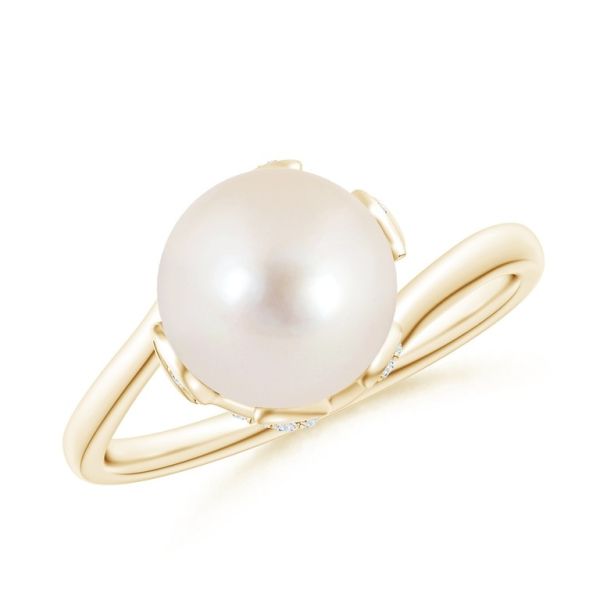 Freshwater Pearl Olive Leaf Bypass 14 KT Yellow Gold Ring