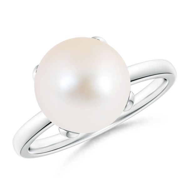 Classic Solitaire Freshwater Pearl 18 KT White Gold Ring